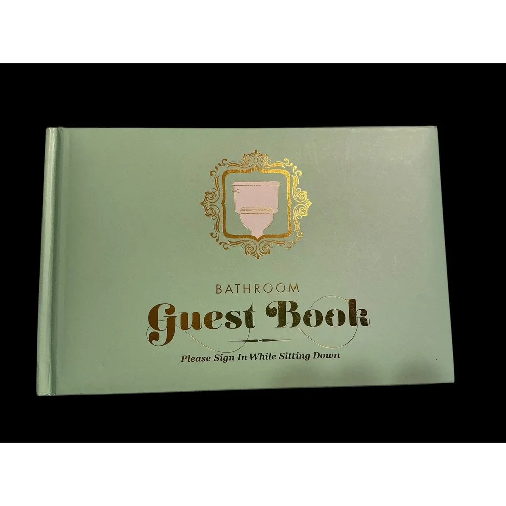 Knock Knock Bathroom Guest Book Mint Green Hardcover Gold Foil Funny Gift Humor